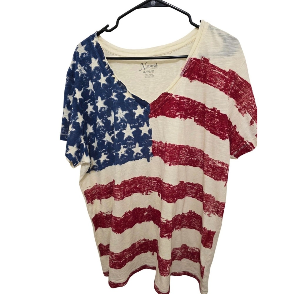 Natural Reflection American Flag Printed V-Neck T-Shirt XL